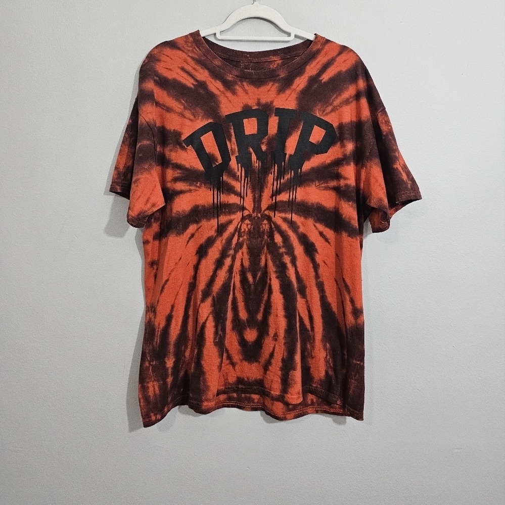 Custom Upcycled Tie Dyed Drip Print Brooklyn Vertical Tee